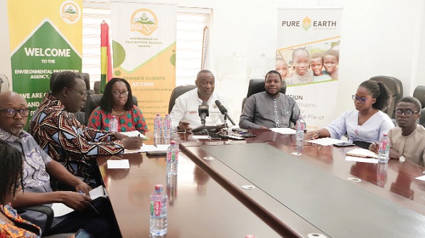 Dr Henry Kwabena Kokofu (4th from right), Executive Director, Environmental Protection Agency, making a statement during the media briefing Dr Henry Kwabena Kokofu (4th from right), Executive Director, Environmental Protection Agency, making a statement during the media briefing