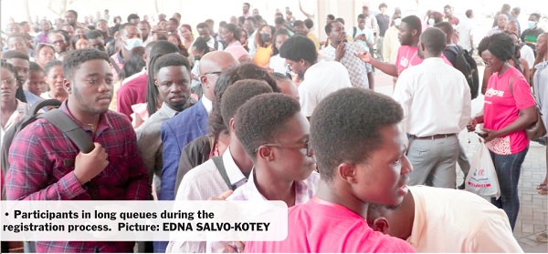 Participants in long queues during the registration process. Picture: EDNA SALVO-KOTEY Participants in long queues during the registration process. Picture: EDNA SALVO-KOTEY
