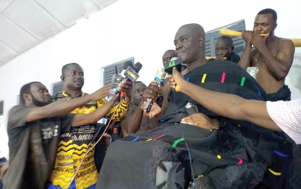 Oseadeeyo Agyemang Badu II, Omanhene of Dormaa Traditional Area, speaking to the media