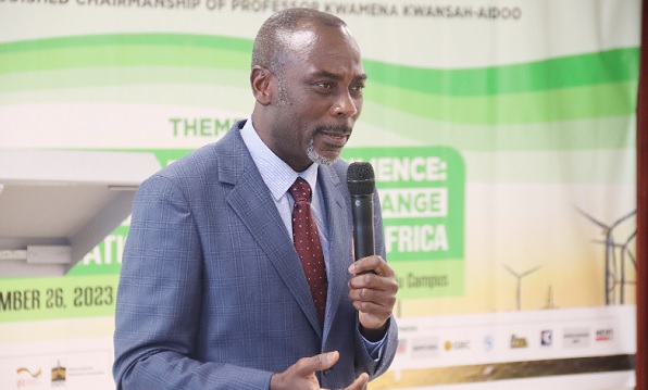 Prof. Kwamina Kwansah-Aidoo (left), Vice-Chancellor, University of Media, Arts and Communication, addressing the conference. Picture: ELVIS NII NOI DOWUONA Prof. Kwamina Kwansah-Aidoo (left), Vice-Chancellor, University of Media, Arts and Communication, addressing the conference. Picture: ELVIS NII NOI DOWUONA