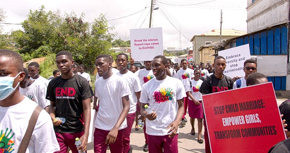 Members processing through the streets of Cape Coast prior to presentation of a petition to the representative of the Central Regional Minister