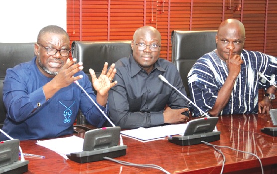 Mr Adongo addressing the press. With him are Dr Cassiel Ato Forson (middle) and Ibrahim Ahmed Mr Adongo addressing the press. With him are Dr Cassiel Ato Forson (middle) and Ibrahim Ahmed