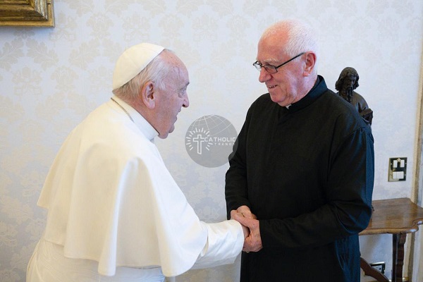 Fr. Andrew Campbell (right) in a warm handshake with is Holiness Pope Francis Fr. Andrew Campbell (right) in a warm handshake with is Holiness Pope Francis