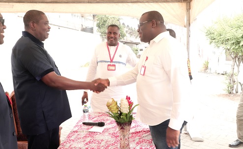 Rev. Dr Ebenezer Markwei (left), the General Overseer of the Living Streams International, exchanging pleasantries with Theophilus Yartey (right), Editor, Graphic, after the ceremony. With them is Franklin Sowa (2nd from right), Director, Marketing and Sales, GCGL Rev. Dr Ebenezer Markwei (left), the General Overseer of the Living Streams International, exchanging pleasantries with Theophilus Yartey (right), Editor, Graphic, after the ceremony. With them is Franklin Sowa (2nd from right), Director, Marketing and Sales, GCGL