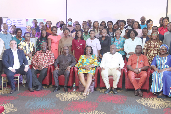 Dr Patrick Kuma-Aboagye (seated 3rd from left), Director-General, Ghana Health Service, with Michael Zormelo (seated 3rd from right), Chief Executive Officer of Omni Group of Companies; Prof William Ampofo (seated 2nd from left), CEO, National Vaccine Institute, and Dr Baffour Awuah (seated 2nd from right), Director of Technical Coordination at MoH Dr Patrick Kuma-Aboagye (seated 3rd from left), Director-General, Ghana Health Service, with Michael Zormelo (seated 3rd from right), Chief Executive Officer of Omni Group of Companies; Prof William Ampofo (seated 2nd from left), CEO, National Vaccine Institute, and Dr Baffour Awuah (seated 2nd from right), Director of Technical Coordination at MoH