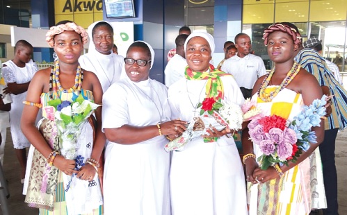 Reverend Sister Jusinta Kwakyewaa Osei being welcomed at the airpot by church and family members Reverend Sister Jusinta Kwakyewaa Osei being welcomed at the airpot by church and family members