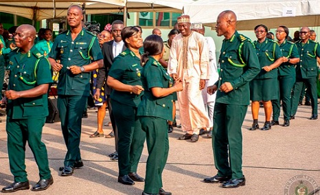 Kwame Asuah Takyi (right), Comptroller-General of the Ghana Immigration Service, leading some management staff to dance during the thanksgiving service Kwame Asuah Takyi (right), Comptroller-General of the Ghana Immigration Service, leading some management staff to dance during the thanksgiving serviceKwame Asuah Takyi (right), Comptroller-General of the Ghana Immigration Service, leading some management staff to dance during the thanksgiving service