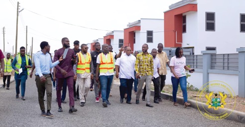 Mr Oppong Nkrumah (arrowed) in the company of some staff of the ministry, inspecting some of the housing units Mr Oppong Nkrumah (arrowed) in the company of some staff of the ministry, inspecting some of the housing units