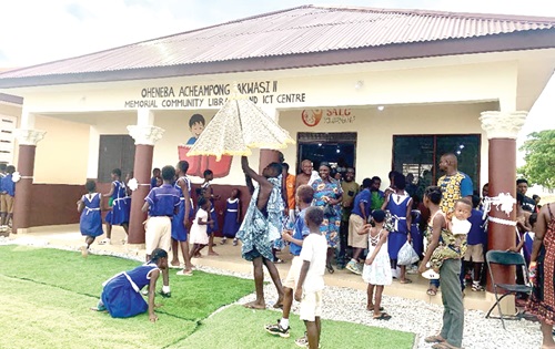 The interior of the computer laboratory. RIGHT: Pupils of Afari Presby School in a jubilant mood after the inauguration of the library The interior of the computer laboratory. RIGHT: Pupils of Afari Presby School in a jubilant mood after the inauguration of the library