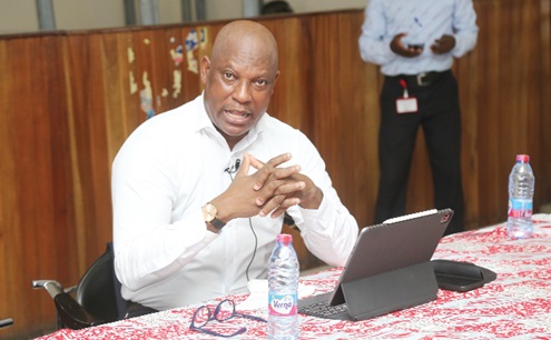 Ato Afful, Managing Director, Graphic Communications Group Ltd, addressing staff at the meeting. Picture: SAMUEL TEI ADANO Ato Afful, Managing Director, Graphic Communications Group Ltd, addressing staff at the meeting. Picture: SAMUEL TEI ADANO