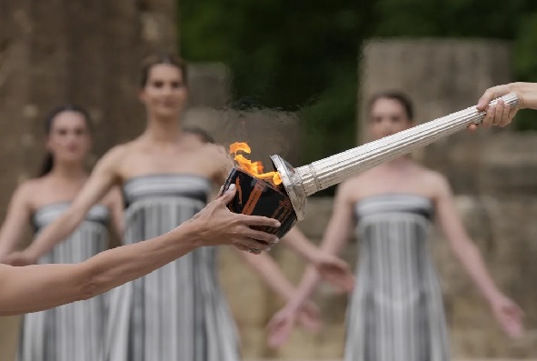 The flame will be carried through Greece for 11 days before being handed over to Paris organizers on April 26. The flame will be carried through Greece for 11 days before being handed over to Paris organizers on April 26.