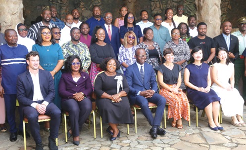Dr Albert Antwi-Boasiako (4th from left), Director-General, Cybersecurity Authority, with some of the guests after the launch of the National Cyber Security Challenge in Accra. Picture: SAMUEL TEI ADANO