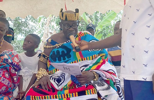 Obrempong Sintim Poku, Mansohene, delivering his address at the ceremony