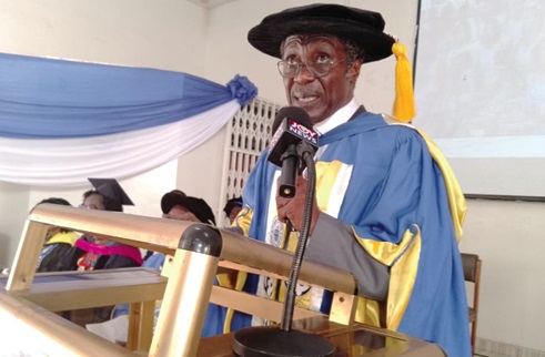 Prof. Sam K. Afrane (inset), President of CSUC, addressing the freshers Prof. Sam K. Afrane (inset), President of CSUC, addressing the freshers
