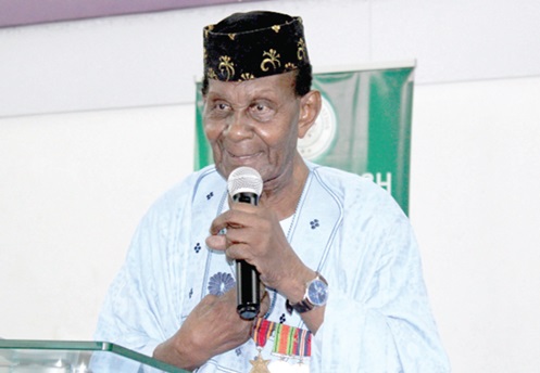 WO1 Joseph Ashitey Hammond [retd] (right), World War II veteran, speaking at the press briefing