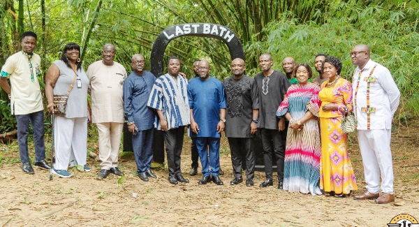 Andrew Egyapa Mercer (middle), the Minister of Tourism; Rev. John Ntim Fordjour (5th from left), MP, Assin South; Kwasi Agyeman (4th from left), and other dignitaries at the slave river site where slaves had their last bath Andrew Egyapa Mercer (middle), the Minister of Tourism; Rev. John Ntim Fordjour (5th from left), MP, Assin South; Kwasi Agyeman (4th from left), and other dignitaries at the slave river site where slaves had their last bath