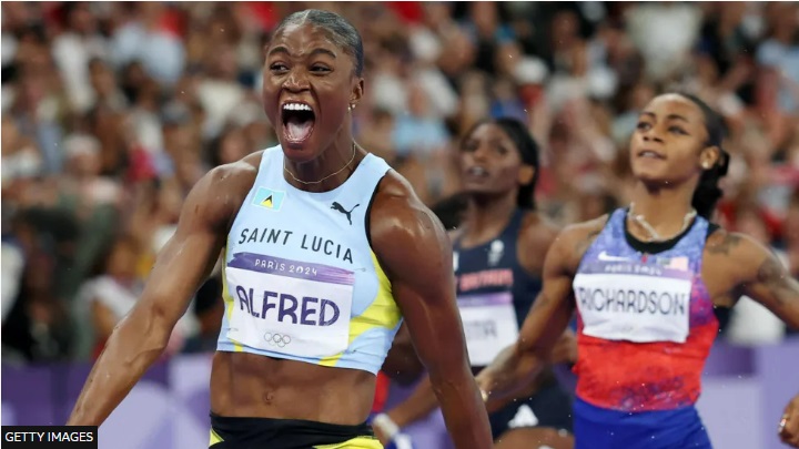 St Lucia's Alfred storms to Olympic women's 100m gold in Paris