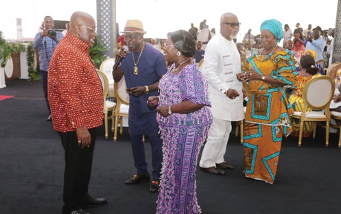 President Akufo-Addo and Akosua Frema Osei-Opare, Chief of Staff, Office of the President, dancing to music by Amakye Dede during the Founders’ Day celebration and a lunch with Senior Citizens at the Jubilee House. Picture: SAMUEL TEI ADANO President Akufo-Addo and Akosua Frema Osei-Opare, Chief of Staff, Office of the President, dancing to music by Amakye Dede during the Founders’ Day celebration and a lunch with Senior Citizens at the Jubilee House. Picture: SAMUEL TEI ADANO