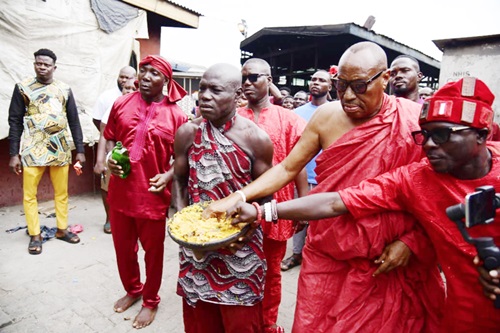 The traditional leaders undertaking customary rituals during the festival The traditional leaders undertaking customary rituals during the festival