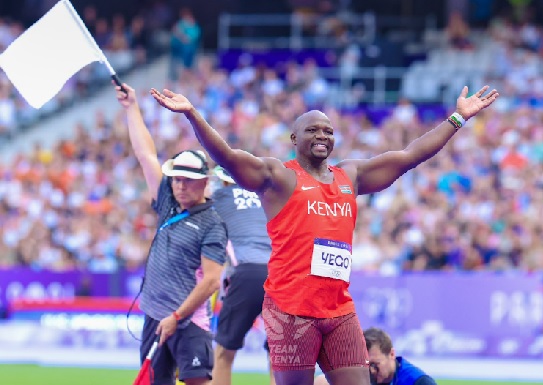 Julius Yego celebrates during the javelin qualifiers in Paris Julius Yego celebrates during the javelin qualifiers in Paris