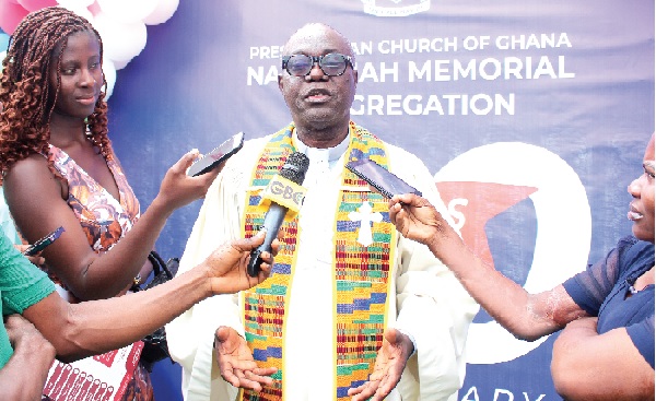 Atiemo Aryeh, District Minister, Presbyterian Church, Kyebi, in an interview with the media. Picture: ERNEST KODZI Atiemo Aryeh, District Minister, Presbyterian Church, Kyebi, in an interview with the media. Picture: ERNEST KODZI