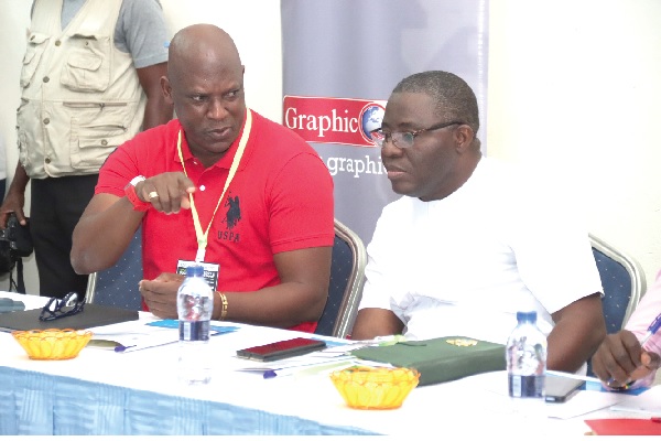 Ato Afful (left), Managing Director, GCGL, interacting with John Kobina Abbam Aboah Sanie (right), Deputy Minister of Energy, during the Africa Energy and Sustainability Summit. Picture: ELVIS NII NOI DOWUONA Ato Afful (left), Managing Director, GCGL, interacting with John Kobina Abbam Aboah Sanie (right), Deputy Minister of Energy, during the Africa Energy and Sustainability Summit. Picture: ELVIS NII NOI DOWUONA