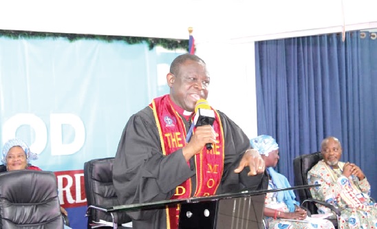 Rt Rev. Prosper Samuel Dzomeku, Moderator, Global Evangelical Church, addressing the congregation Rt Rev. Prosper Samuel Dzomeku, Moderator, Global Evangelical Church, addressing the congregation