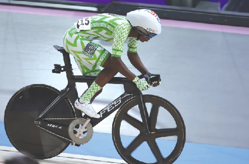 Ese Ukpeseraye had no option than to borrow a bike because her country could not provide her with one Ese Ukpeseraye had no option than to borrow a bike because her country could not provide her with one