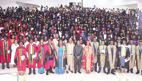 The management of University of Ghana, Convocation representative; and other officials of UG and graduates after the Congregation. Picture: ERNEST KODZI