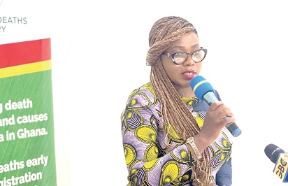 Henrietta Lamptey, Registrar of Births and Deaths, speaking at the event Henrietta Lamptey, Registrar of Births and Deaths, speaking at the event