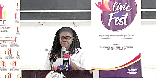 Some of the students at the programme. Inset: Kathleen Addy, Chairperson, NCCE, addressing them Some of the students at the programme. Inset: Kathleen Addy, Chairperson, NCCE, addressing them