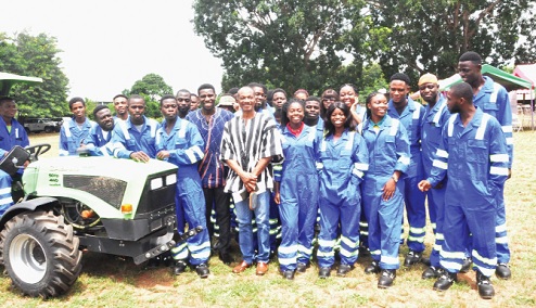 Steven Odarteifio (arrowed), Coordinator, Sustainable Food System, WFP, and William Dzamefe (in smock), Volta Regional Director of Agriculture, with some of the trainees Steven Odarteifio (arrowed), Coordinator, Sustainable Food System, WFP, and William Dzamefe (in smock), Volta Regional Director of Agriculture, with some of the trainees