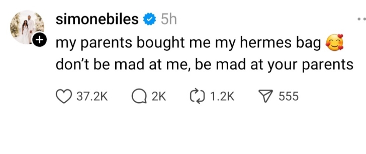 Simone Biles shares a tweet