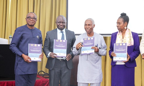 Prof. Kofi Awusabo-Asare (2nd from right), Professor Emeritus at the Department of Population and Health, University of Cape Coast, declaring the launch of the Ghana Statistical Service Application with Dr Grace Bediako (right), Chairperson, Ghana Statistical Service Governing Board; Prof. Ayaga A. Bawah (left), Director of the University of Ghana Regional Institute for Population Studies, and Prof. Samuel Kobina Annim (2nd from left), Government Statistician. Pictures: CALEB VANDERPUYE Prof. Kofi Awusabo-Asare (2nd from right), Professor Emeritus at the Department of Population and Health, University of Cape Coast, declaring the launch of the Ghana Statistical Service Application with Dr Grace Bediako (right), Chairperson, Ghana Statistical Service Governing Board; Prof. Ayaga A. Bawah (left), Director of the University of Ghana Regional Institute for Population Studies, and Prof. Samuel Kobina Annim (2nd from left), Government Statistician. Pictures: CALEB VANDERPUYE