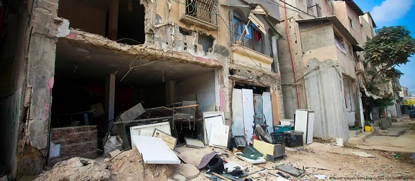 This building in the Nur Shams refugee camp was damaged in an Israeli airstrike This building in the Nur Shams refugee camp was damaged in an Israeli airstrike