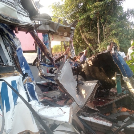 One of the mangled vehicles involved in the accident One of the mangled vehicles involved in the accident