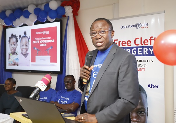 Dr Opoku Ware Ampomah, Chief Executive Officer, KBTH and Medical Director of Operations Smile Ghana addressing participants during the press conference. Stop stigmatising children born with clefts lips, palate – Korle-bu CEO