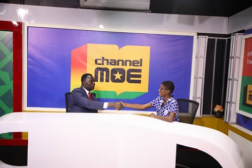 Dr Yaw Osei Adutwum being interviewed by a student presenter