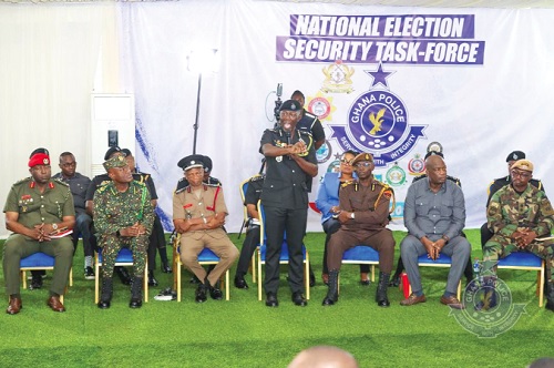Dr George Akuffo Dampare, IGP, briefing the press