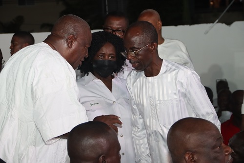  President-elect John Dramani Mahama (left), interacting with Johnson Asiedu Nketiah (right), National Chairman of the National Democratic Congress, and Professor Naana Jane Opoku-Agyemang (middle), Vice-President-elect, after the event. Picture: ELVIS NII NOI DOWUONA 