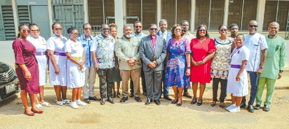 Members of the Edward Osei Boakye Trust Fund and staff of the beneficiary departments of the Korle Bu Teaching Hospital after the presentation ceremony Members of the Edward Osei Boakye Trust Fund and staff of the beneficiary departments of the Korle Bu Teaching Hospital after the presentation ceremony