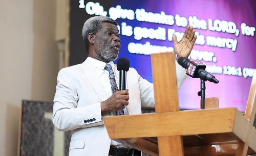 Apostle Jude Hama, a former National Director, Scripture Union, delivering the message at the 25th anniversary thanksgiving service. Among those seated are Vincent Kaledzi (right), Board Chairman, Star Oil, and Philip Tieku (2nd from left), CEO, Star Oil Ghana Apostle Jude Hama, a former National Director, Scripture Union, delivering the message at the 25th anniversary thanksgiving service. Among those seated are Vincent Kaledzi (right), Board Chairman, Star Oil, and Philip Tieku (2nd from left), CEO, Star Oil Ghana
