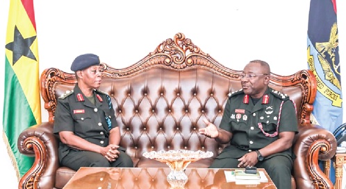 General Thomas Oppong-Peprah, the Chief of Defence Staff of the Ghana Armed Forces, in a discussion with Major General Anita Asmah (left), the new head of the UN Disengagement Observer Force General Thomas Oppong-Peprah, the Chief of Defence Staff of the Ghana Armed Forces, in a discussion with Major General Anita Asmah (left), the new head of the UN Disengagement Observer Force