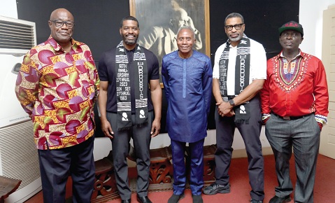 Michael S. Regan (2nd from left), the Environmental Protection Agency Administrator of the USA, Derrick Johnson (2nd from right), the President and CEO of the National Association for the Advancement of Colored People, Japheth Aryiku (middle), the Executive Director of the W.E.B. Du Bois Museum Foundation, and Fritz Baffour (left), Communication Consultant Michael S. Regan (2nd from left), the Environmental Protection Agency Administrator of the USA, Derrick Johnson (2nd from right), the President and CEO of the National Association for the Advancement of Colored People, Japheth Aryiku (middle), the Executive Director of the W.E.B. Du Bois Museum Foundation, and Fritz Baffour (left), Communication Consultant