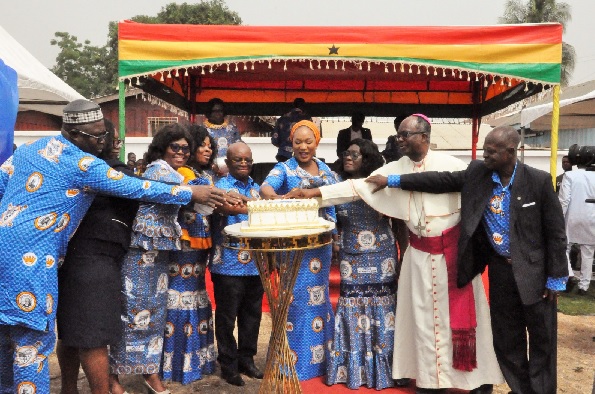 Mrs Samira Bawumia (fourth from right) and other dignitaries cutting the anniversary cake Mrs Samira Bawumia (fourth from right) and other dignitaries cutting the anniversary cake