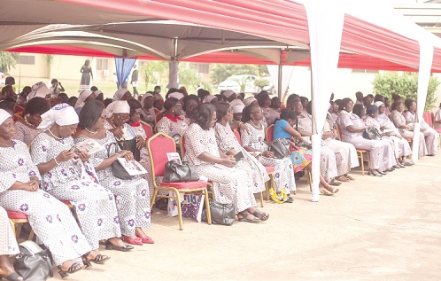 Rev. Artishia N. O. Svanikier (inset) leading the thanksgiving service at the Presby Women's Centre’s 30th anniversary held at Abokobi, Accra. Picture: Caleb Vanderpuye