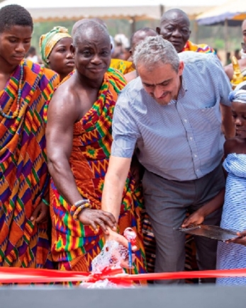 Hakim Ouzzani (right), Managing Director of Societe General, inaugurating the mechanised borehole Hakim Ouzzani (right), Managing Director of Societe General, inaugurating the mechanised borehole