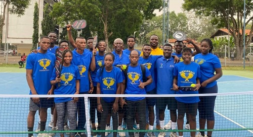 CAP President , Dr. Kwabena Akufo, takes a photo with Pickleball players of the University of Ghana CAP President , Dr. Kwabena Akufo, takes a photo with Pickleball players of the University of Ghana