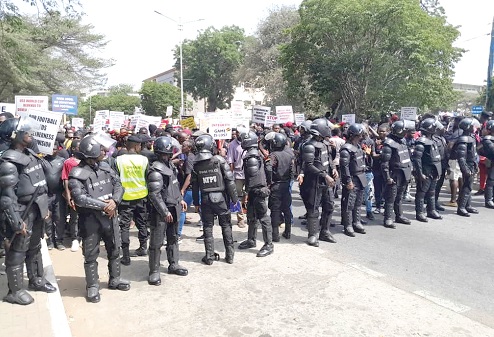 There was heavy police presence along the route during the demonstration