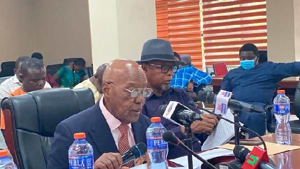 Nana Dr Adu Gyamfi (left), Chairman of the GITC Board, delivering the verdict on the petition